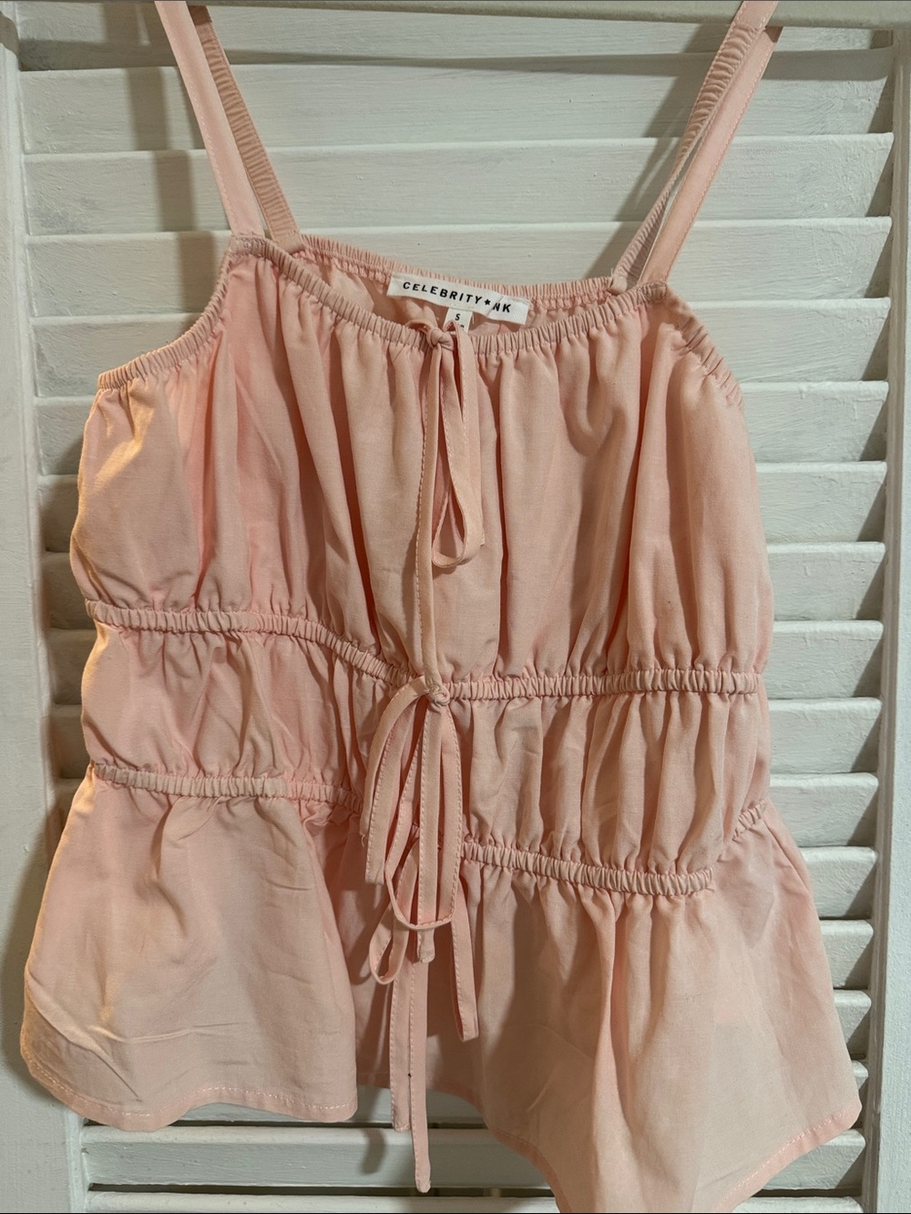 Celebrity Pink Tiered Drawstring Tank Top in Blush Pink